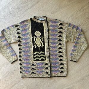 Heavy Artisan 90s Vintage Hand-Knitted South Cotton Cardigan Sweater